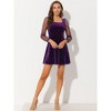 INSPIRE CHIC Women's Mesh Sheer Puff Long Sleeve Square Neck Glitter Star Mini Velvet Dress - image 3 of 4