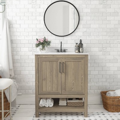 Taylor & Logan 30" Brown Wood Bathroom Vanity with Stoneware Surface