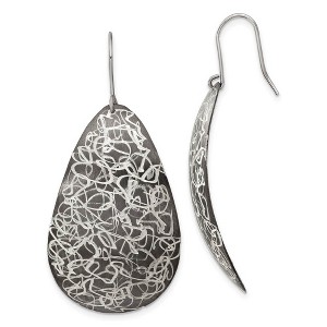 Black Bow Jewelry Two-Tone Sterling Silver Etched Finish Oval Dangle Earrings, 52mm - 1 of 3