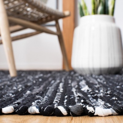 Handmade Black and White Cotton Flat Woven Area Rug