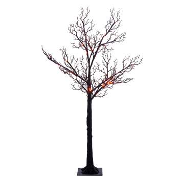 Vickerman 4' Black Twig Tree 48 Purple/Orange LED Lights.