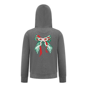 Everyday Kids Christmas Collection Green Gingham Pearl Bow Girls Zip Up Hoodie – Holiday Sweatshirt - Charcoal Gray - 1 of 1