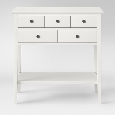 white sofa table with drawers