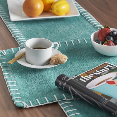 Lagoon Cotton Canvas Table Runner with Blanket Stitch Edge