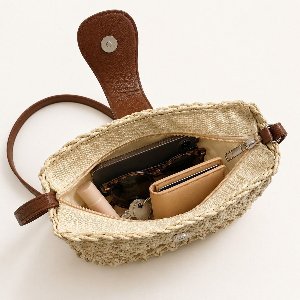 Alilang Woven Straw Crescent Crossbody Handbag with Adjustable Shoulder Strap - thumbnail 4