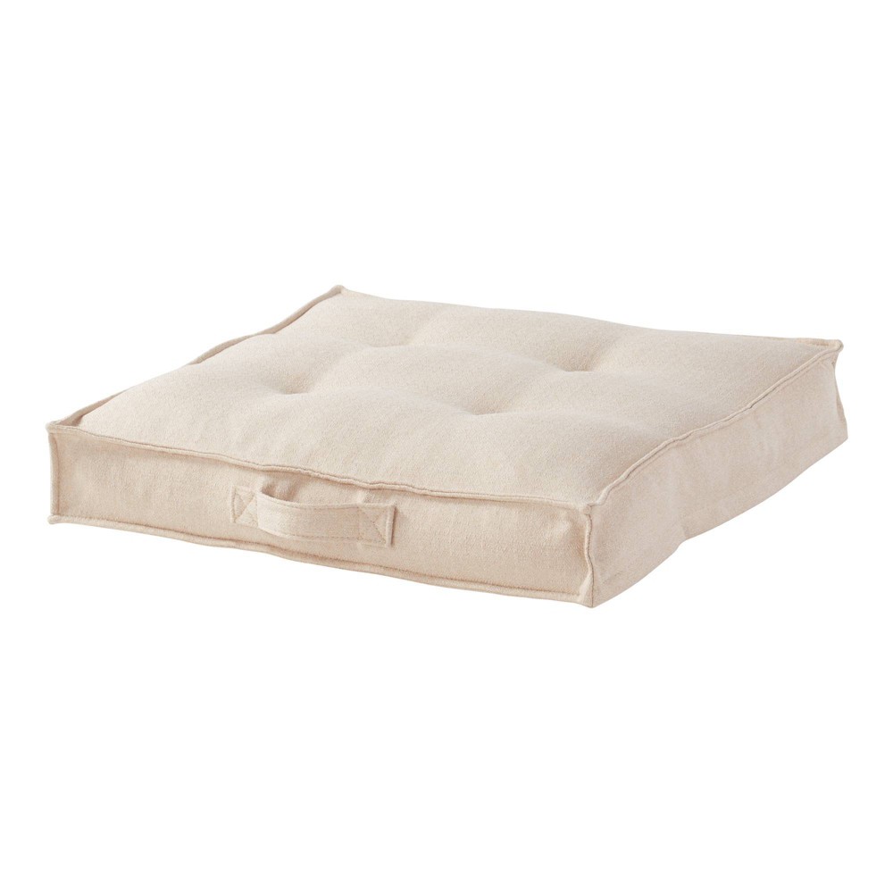 Medium Square Tufted Reversible Floor Pillow Cream - Kensington Garden: Indoor Basket Weave Cushion with Handle, Stain-Resistant
