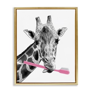 Stupell Industries Funny Animal Bathroom Toothbrush Floating Frame Canvas Art - 1 of 4