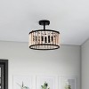 Dewdrop Rustic 3-Light Wood Beaded Semi Flush Mount Ceiling Light Black and Natural Finish for Dining Room - 3 of 4