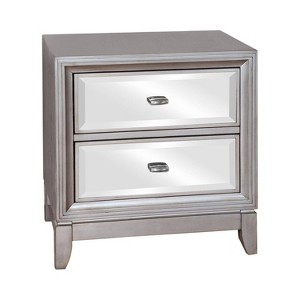 miBasics Reina 2 Drawer Nightstand Silver: Glam Style with Mirror Finish & Metal Glides - 1 of 4