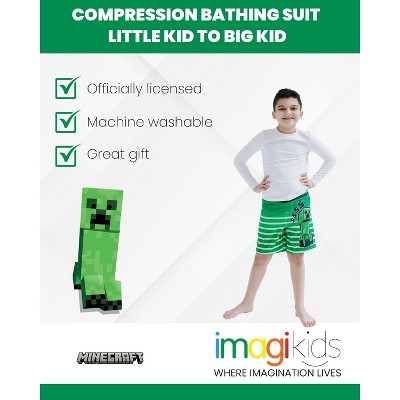 Minecraft Creeper Big Boys UPF 50+ Compression Swim Trunks Green Stripes 10-12 — фото 3