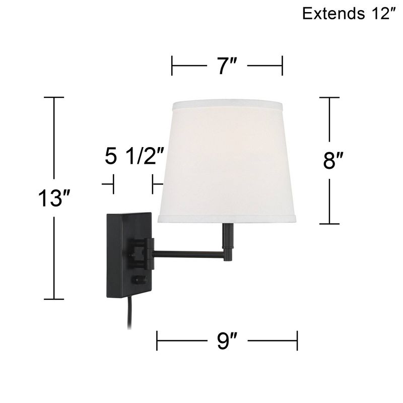 360 Lighting Lanett Modern Swing Arm Wall Lamps Set of 2 Black Plug-in Light Fixture with USB Charging Port White Lamp Shade for Bedroom Living Room, 4 of 10