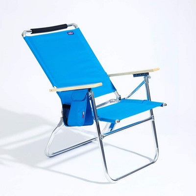Copa Big Tycoon 4 Position Lightweight and Portable Folding Aluminum Lay Flat Beach Lounge Chair, Light Blue