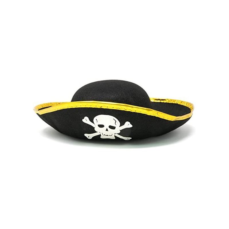 Skeleteen Childrens Tri Corner Pirate Costume Hat - Black and Gold, 4 of 7