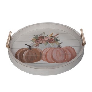 Transpac MDF Pumpkin Florals Round Serving Tray for Fall Harvest Decor Multicolor Tabletop Use Hand Wash Only - 1 of 1
