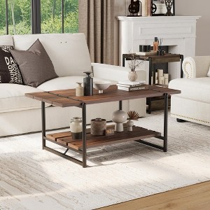 Coffee Table with Storage Shelf for Living Room, Rustic Farmhouse Style Center Table for Small Space - 1 of 4