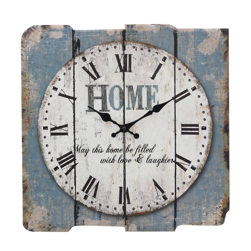 Photos - Wall Clock 15.7" x 15.7" Decorative Farmhouse Wooden  Blue/White - Stonebri