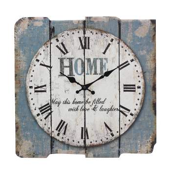 15.7" x 15.7" Decorative Farmhouse Wooden Wall Clock Blue/White - Stonebriar Collection