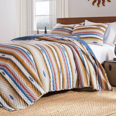 Sapphire Blue and Red Southwestern Reversible Full Quilt Set