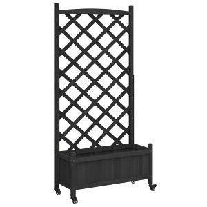 vidaXL Outdoor Flower Box with Trellis - Solid Fir Wood Planter on Wheels, Black, 29.5"x13.8"x62" for Garden, Patio - 1 of 4