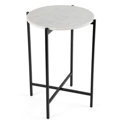 Round Marble Top Folding Side Table with Black Metal Legs