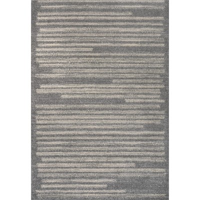 Gray and Cream Rectangular Synthetic Stripe Area Rug 3' x 5'