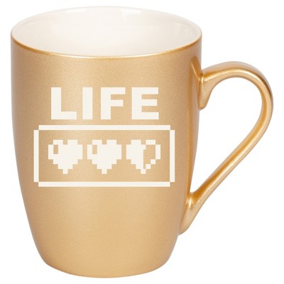 100 North Gaming 10 Ounce Vegas Gold Metallic Finish, Comfortably Fits Your Hands, New Bone China Coffee Tea Cup Mug, Life