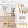 Bar Stools Set of 2 - Ergonomic T-Back Counter Height Stools with Velvet Upholstery glod - 3 of 4