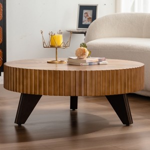 Round Coffee Table Retro Cocktail Table Sofa Table Side Table Accent Table Center Table, Natural/Brown-ModernLuxe - 1 of 4