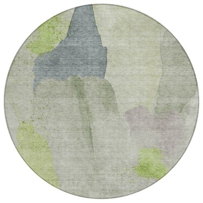 Artichoke Green And Taupe Abstract Washable Indoor Outdoor Area Rug