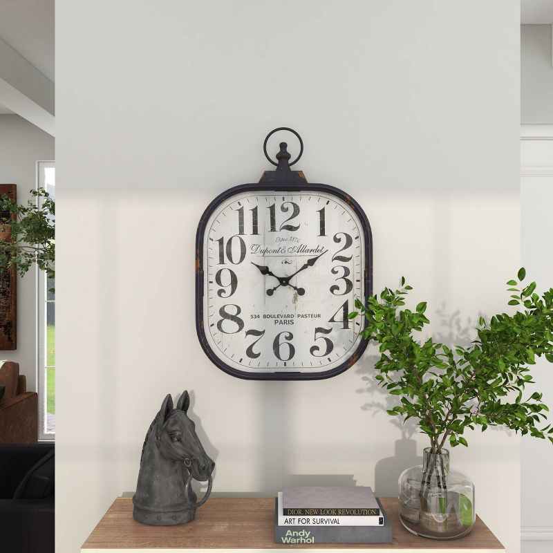 26&#34;x18&#34; Metal Distressed Pocket Watch Style Wall Clock with Ring Finial Black - Olivia &#38; May, 4 of 19