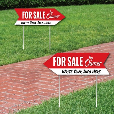 Big Dot of Happiness For Sale By Owner - Home Real Estate Sign Arrow - Double Sided Directional Yard Signs - Set of 2