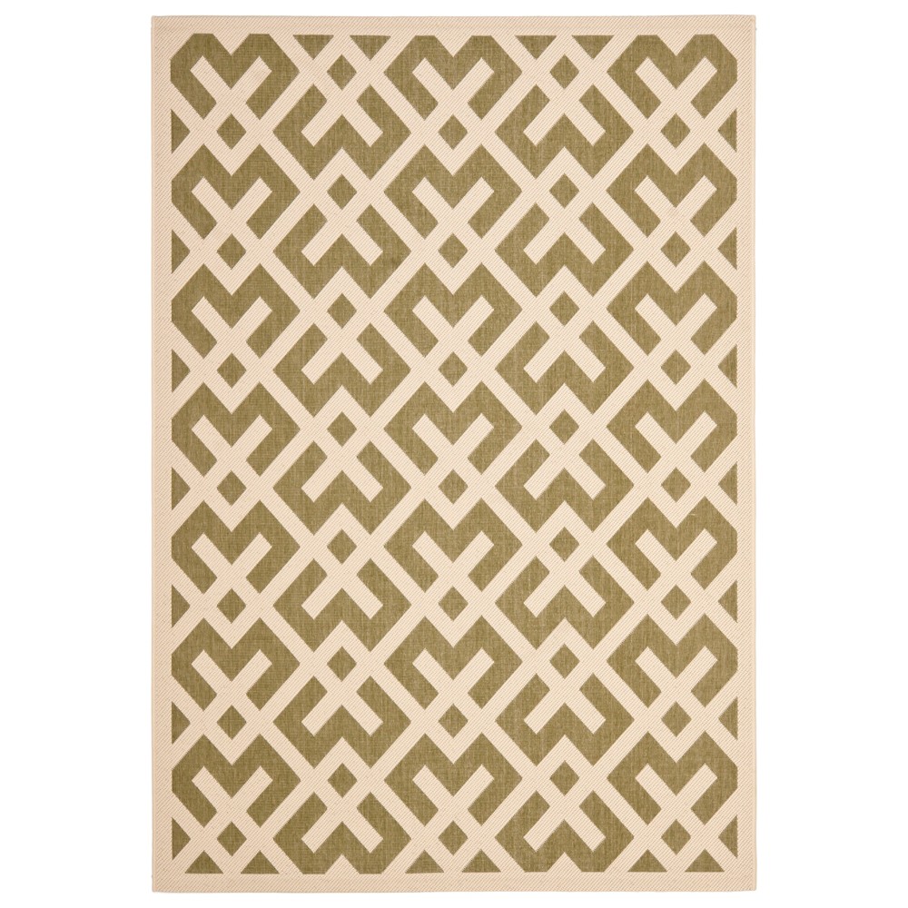 6'7 X9'6  Rectangle Kassel Outer Patio Rug Green/Bone - Safavieh Kassel Outdoor rugs bring interior design style to busy living spaces, inside and out. Kassel is beautifully styled with patterns from classic to contemporary, all draped in fashionable colors and made in sizes and shapes to fit any area. Kassel rugs are made with enhanced polypropylene in a special sisal weave that achieves intricate designs that are easy to maintain - simply clean with a garden hose. Kassel indoor-outdoor rugs are made with durable synthetic materials to help them to withstand high traffic and natural weather elements. Size: 6'7  X 9'6 . Color: Green/Bone. Pattern: Color Block.