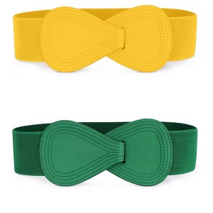 Allegra K Women's Elastic Waist Belt Interlock 8-shaped Faux Leather Buckle Belts 2 Pcs - 1 of 4