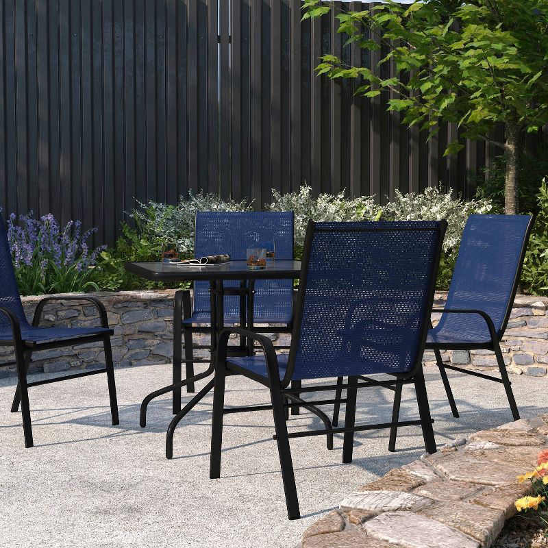 Merrick Lane Set of 4 Manado Series Metal Stacking Patio Chairs with Flex Comfort Material, 3 of 15