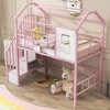 Sapphtopaz Twin Size Loft Bed with Roof & Window Metal Kids Bed Frame with Guardrail & Stairs,Space-Saving Loft Bed with Storage Box for Kids - 4 of 4