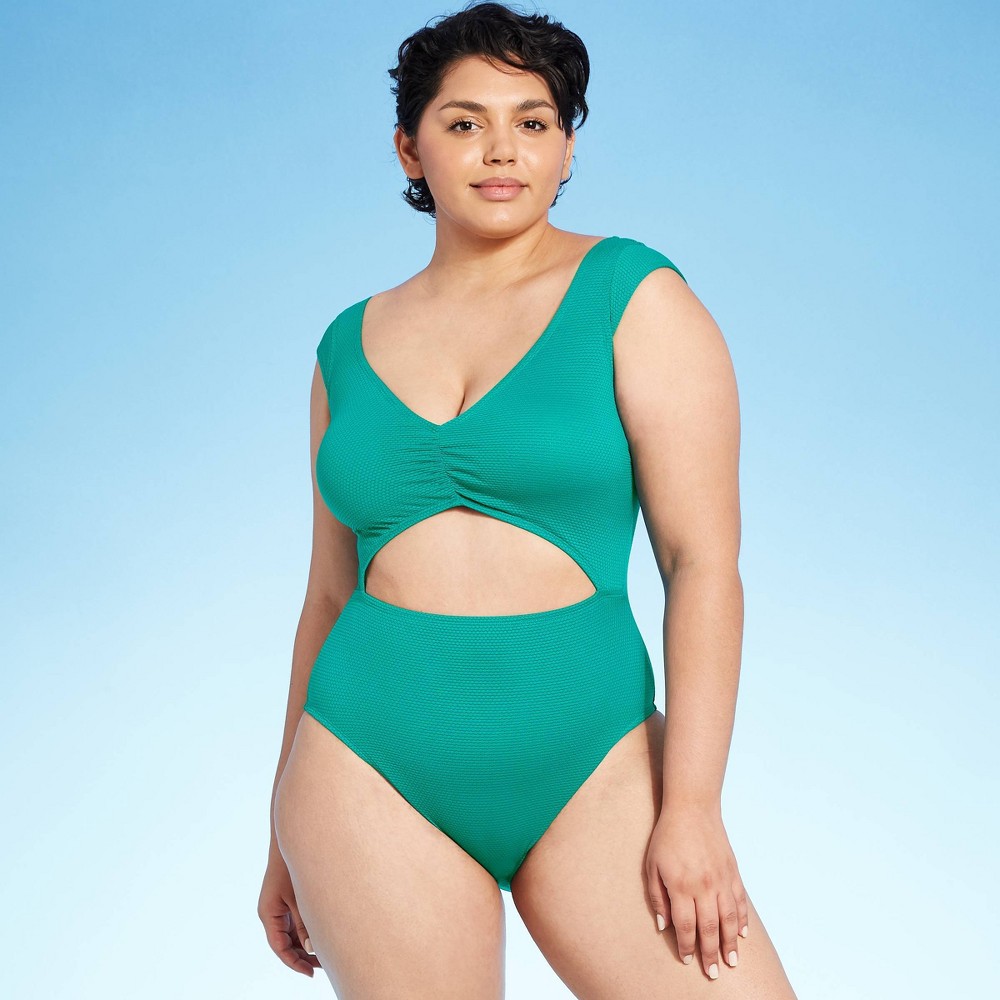 Shop Now For The Women S Cap Sleeve Cut Out Textured One Piece Swimsuit Shade Shore Waterfall L Ibt Shop