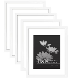 Americanflat 11x14 Picture Frame in White - Displays 8x10 With Mat and 11x14 Without Mat - Set of 5 Frames with Sawtooth Hanging Hardware - 1 of 4