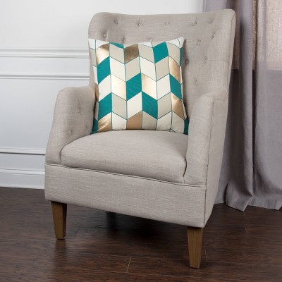 Teal and Gold Geometric Cotton Square Throw Pillow