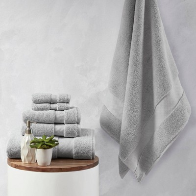 Oversized Soft Plush Gray Cotton Hand Towel Set