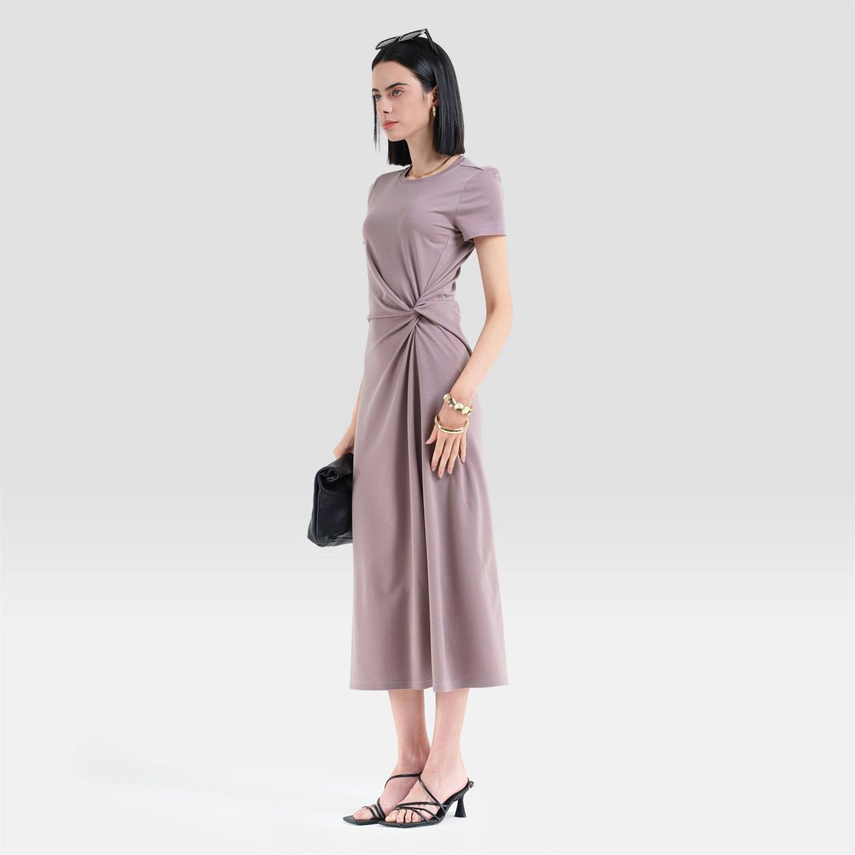 Women's Short Sleeve Soft Knit Ruched Waist Midi T-Shirt Dress - A New Day™ - thumbnail 9