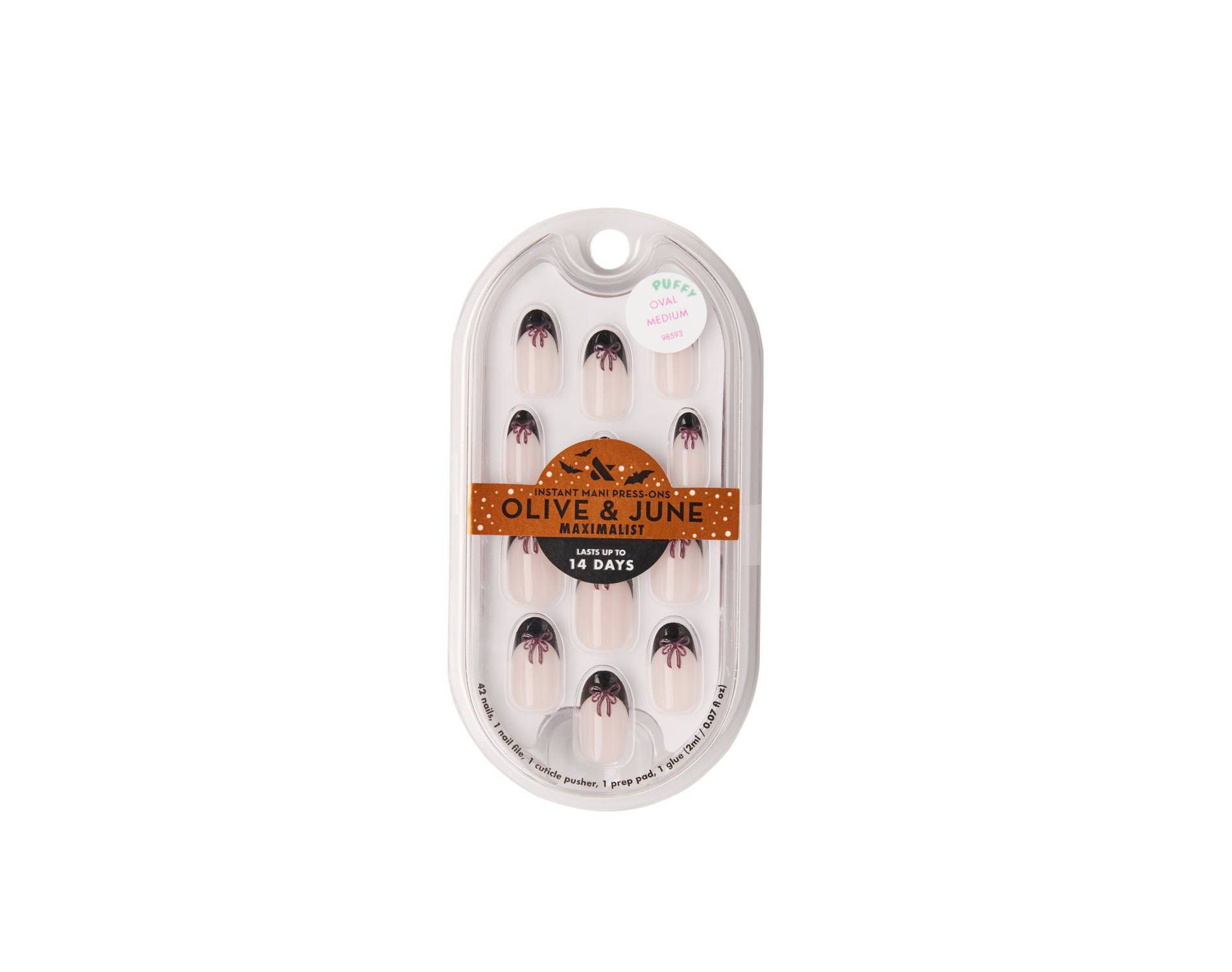 Olive & June Press-On Fake Nails - Maximalist - M Oval - Midnight Bow French - 42ct