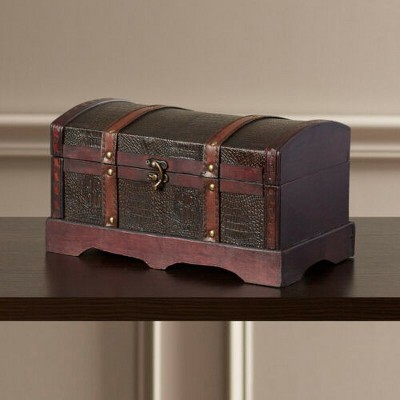 Vintage Leather and Wood Rectangular Storage Trunk