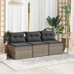VidaXL Patio Sofas Armless with Cushions 2 pcs Gray Poly Rattan - 1 of 4