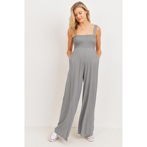 Hello Miz Women's Sleeveless Smocked Neck Maternity Jumpsuit Romper - 1 of 4