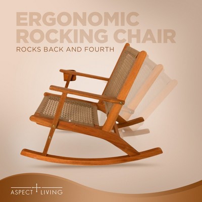 Vega Natural Stained Wood Rocking Chair with Tan Woven Seat