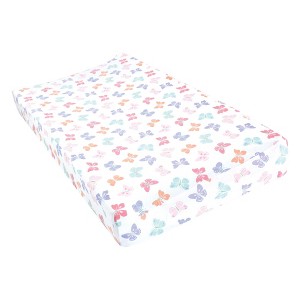 Hudson Baby Girls Cotton Changing Pad Cover, Pastel Butterfly, One Size - 1 of 2