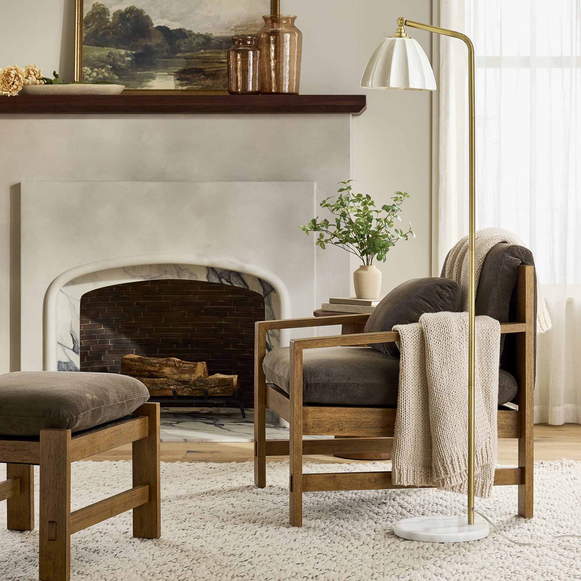 Wood Frame Upholstered Arm Chair Brown - Hearth & Hand™ with Magnolia Furniture