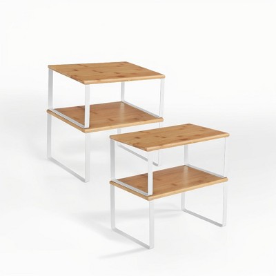 Cabinet Organizer Shelf, Set of 4 Kitchen Counter Shelves, Kitchen Storage, Spice Rack, Stackable, Expandable, Metal and Engineered Wood