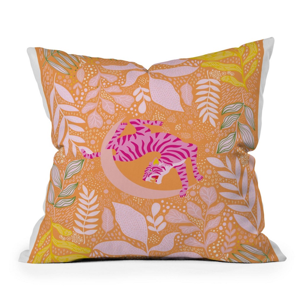 Photos - Pillow Deny Designs 16"x16" Thirtyone Illustrations Tiger Moon In Tangerine Square Indoor Throw 