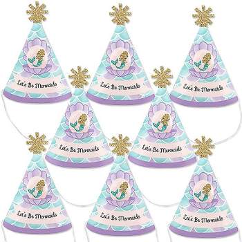 Big Dot of Happiness Let's Be Mermaids - Mermaid Mini Cone Baby Shower or Birthday Party Hats - Small Little Party Hats - Set of 8